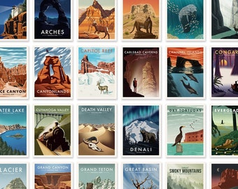 Vintage National Park Poster Print, Illustrated Travel Art