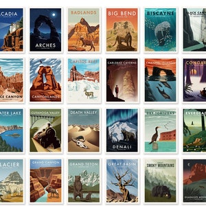 National Park Prints, Travel Gifts, Wall Art, National Park Postcard Size
