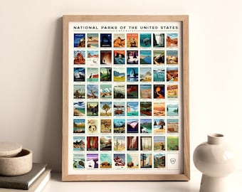 National Parks Bucket List Travel Poster - Gift for Hikers & Nature Lovers