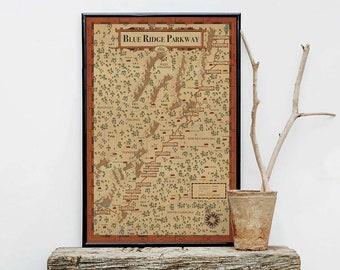 Blue Ridge Parkway Map Print, Vintage Style Road Map