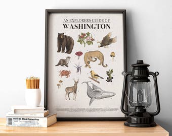 Washington State Poster | Pacific Northwest Hiking Wall Art | Washington State Wall Art | Pacific Northwest Poster | Washington Hiking Guide