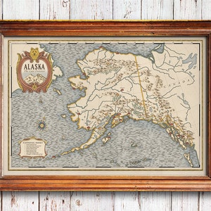 Mapa de Alaska, Parques Nacionales de Alaska, Mapa de Alaska de estilo vintage, Mapa de regalo de Alaska, Mapa de aventuras de Alaska, el último mapa de estilo vintage de frontera