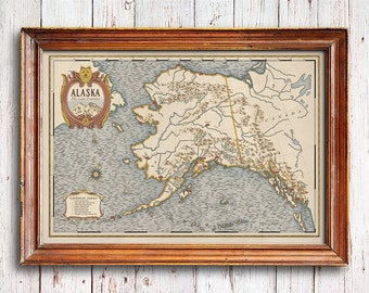 Alaska Map, National Parks of Alaska, Vintage style Alaska Map, Alaska gift map, Alaska adventure map, the last frontier vintage style map