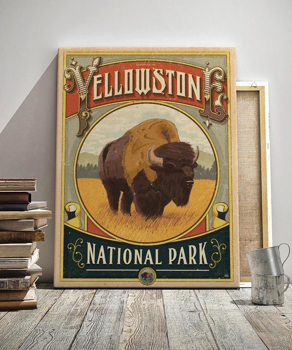 Buffalo PrintNational Park Bison Wall Art Yellowstone Home Decor Giclee Watercolor Yellowstone National Park PrintVacation Memories