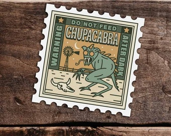 Chupacabra Cryptid Stamp Waterproof and Weather Resistant Vinyl Sticker