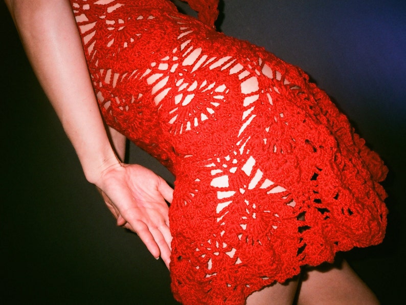 Red crochet dress