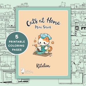 Printable Kawaii Cats in the Kitchen Coloring Pages |  5 Cute Coloring Pages + Cover | PDF Digital Download