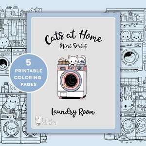 Printable Kawaii Cats in the Laundry Room Coloring Pages |  5 Cute Coloring Pages + Cover | PDF Digital Download
