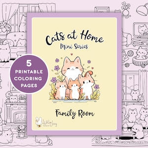 Kawaii Cats Coloring Pages: Family Room Designs (PDF Digital Download)