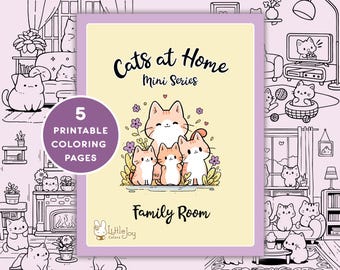 Kawaii Cats Coloring Pages: Family Room Designs (PDF Digital Download)