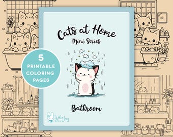 Kawaii Cats Coloring Pages | Bathroom Kittens Printable (PDF)