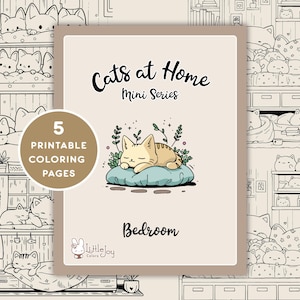 Kawaii Cats Coloring Pages: Bedroom Theme (PDF Digital Download)