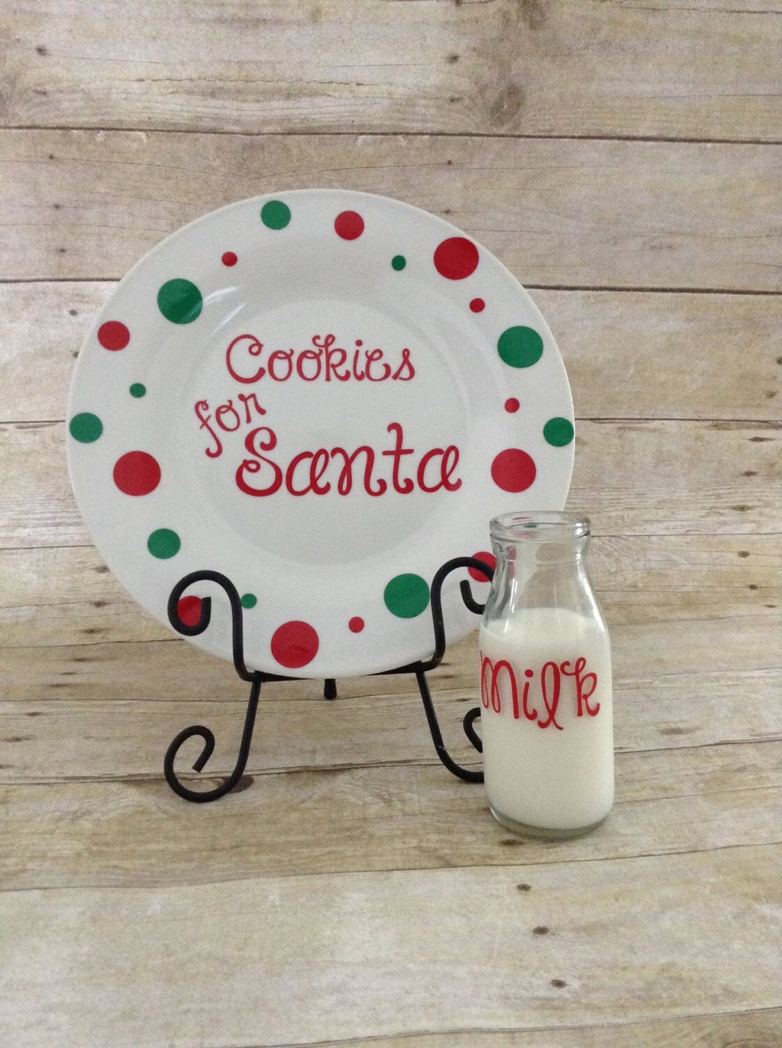 Santa cookie plate with milk glass santa plate cookies for Etsy