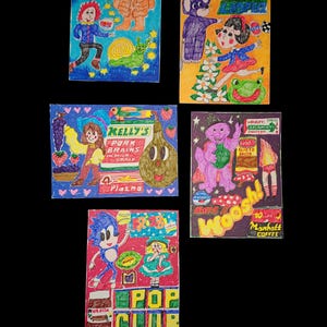Rares cartes postales originales 5 x 7 dessinées à la main