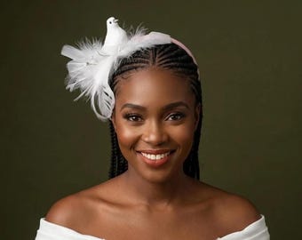 White Dove Fascinator | Quirky Feather Headband UK | Alternative Bridal Headpiece | White Bird Crown | Royal Ascot Statement Hairband