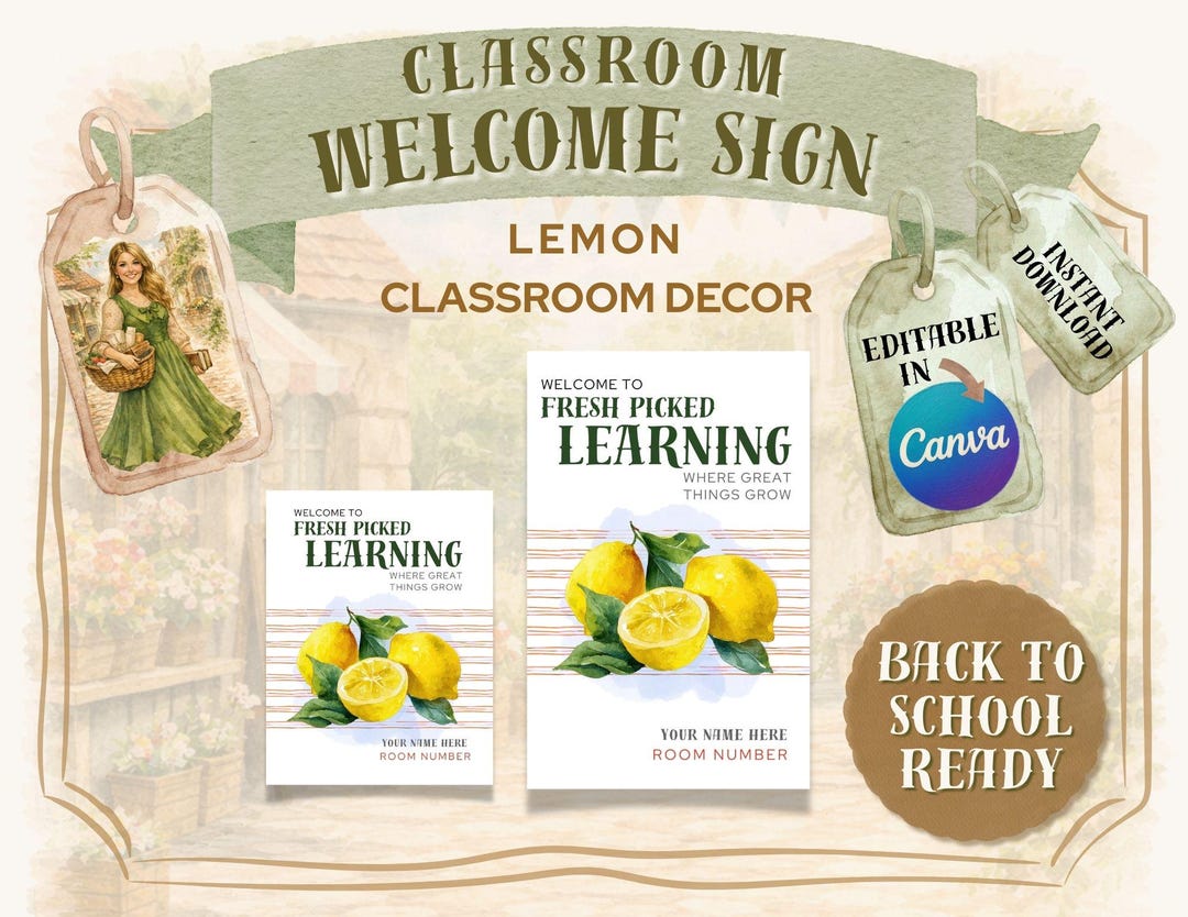 Lemon Classroom Welcome Sign | Lemon Theme, Editable Canva Decor ...