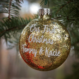 First Christmas Ornament / Custom Couple Ornament / Glitter Ornament / Christmas Ornament / Personalized Christmas Ball / Our First Ornament