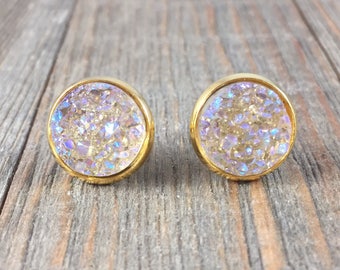 2 DRUZY GEMSTONE Quartz Cabochon Beads Round 12mm-13mm CHAMPAGNE gdz0238