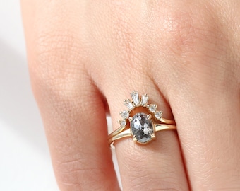 SOLD OUT Salt and Pepper Diamond ring, HAVEN Oval Diamond Ring, Rose Cut Diamond, Unique Engagement Ring, 14K Solid Gold Ring