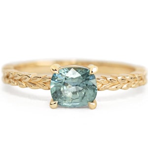 Meadow 1.16ct Cushion Montana Sapphire Ring, Montana Sapphire Ring, Teal Sapphire, east west ring, engagement cushion cut band