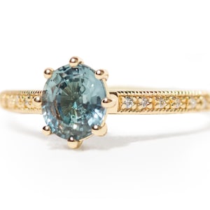 Bague en saphir du Montana ovale de 1,3 carat, bague en saphir ovale, bague en saphir bleu-vert, saphir naturel, bague de fiançailles en saphir