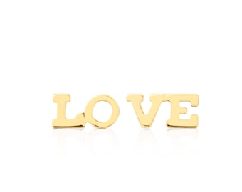 Love Studs, Letter Earrings, Solid Gold Diamond Stud Earrings, Solid Gold Earrings, 14K Earrings