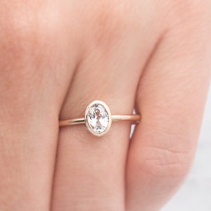 14K white sapphire ring, Oval Cut White Sapphire Ring, Unique Engagement Ring, 14K Solid Gold Ring, Gold Ring, Engagement ring image 3