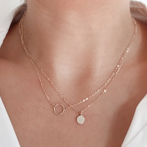 Solid Gold Circle Necklace, 14K Open Circle Necklace, Karma Necklace, 14K gold necklace image 1