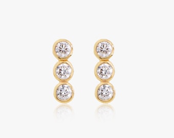 0.12tcw. Diamond Bezel Earrig, Diamond Studs, Diamond Bar Earrings, Solid Gold Diamond Stud Earrings, Solid Gold Earrings, 14K Earrings