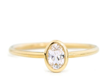 14K white sapphire ring, Oval Cut White Sapphire Ring, Unique Engagement Ring, 14K Solid Gold Ring, Gold Ring, Engagement ring