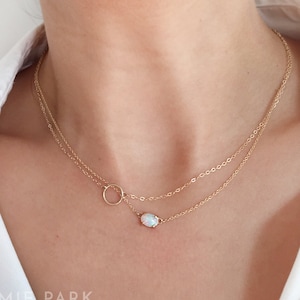 Opal Necklace, Solid Gold Necklace, Opal 14K Necklace, Opal Jewelry,  October Birthstone Necklace, 14K necklace