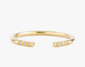 Diamond Cuff Ring, Stacking Ring, Half Eternity Ring, Wedding Band, Wedding Ring, Engagement Ring, Solid Gold Ring, 14K Gold Ring