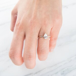 14K white sapphire ring, Pear Cut White Sapphire Ring, Unique Engagement Ring, 14K Solid Gold Ring, Gold Ring, Engagement ring image 4