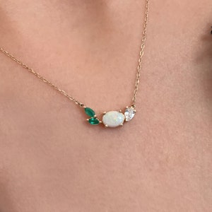 Emerald Opal Necklace, Cluster Necklace, Opal Necklace, Emerald Necklace, Opal, Australian opal necklace, mother's day gift image 5