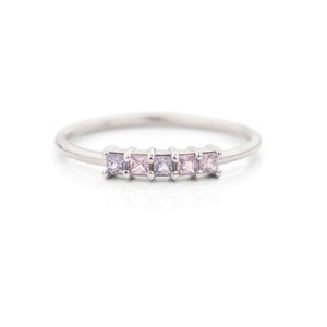 Five Lavender Sapphire Ring,14K Sapphire Ring, Pink Sapphire, Five stone ring, Stacking Ring, Unique Engagement Ring image 4