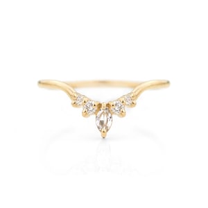 14K Wedding Band, Marquise Cut Ring,  Diamond Band, Contour Band, Stacking Ring, Unique Engagement Ring, Engagement ring