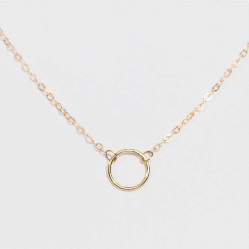 Solid Gold Circle Necklace, 14K Open Circle Necklace, Karma Necklace, 14K gold necklace image 2