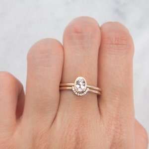 14K white sapphire ring, Oval Cut White Sapphire Ring, Unique Engagement Ring, 14K Solid Gold Ring, Gold Ring, Engagement ring image 6