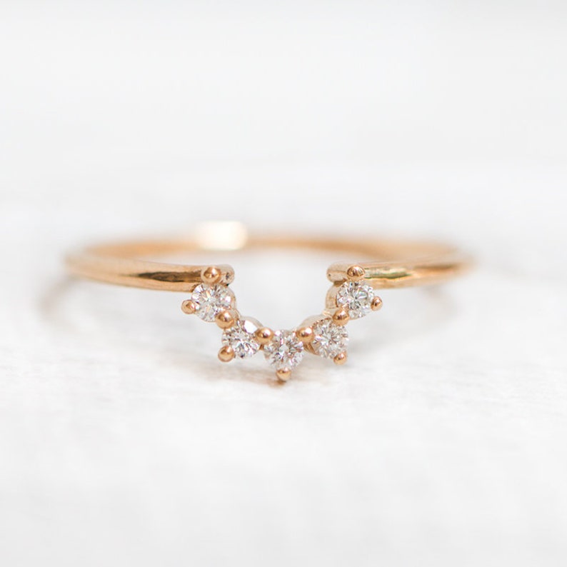 14K Crown ring, stacking ring, Unique Engagement Ring, Diamond Ring, wedding band, Engagement ring image 5