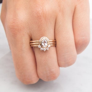 14K white sapphire ring, Oval Cut White Sapphire Ring, Unique Engagement Ring, 14K Solid Gold Ring, Gold Ring, Engagement ring image 5