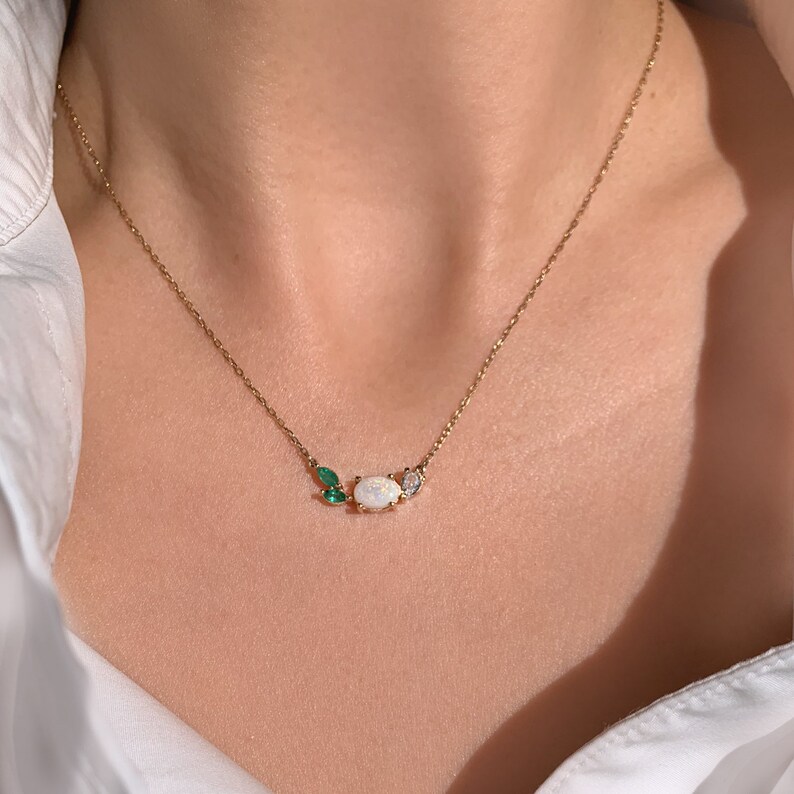 Emerald Opal Necklace, Cluster Necklace, Opal Necklace, Emerald Necklace, Opal, Australian opal necklace, mother's day gift image 2