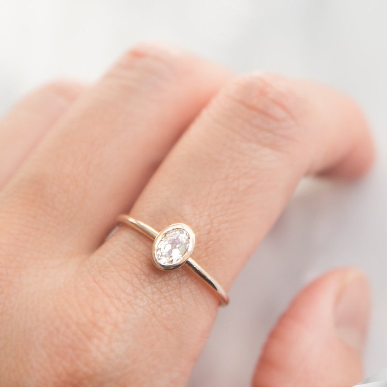 14K white sapphire ring, Oval Cut White Sapphire Ring, Unique Engagement Ring, 14K Solid Gold Ring, Gold Ring, Engagement ring image 2