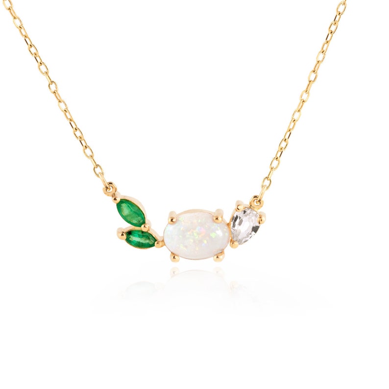 Emerald Opal Necklace, Cluster Necklace, Opal Necklace, Emerald Necklace, Opal, Australian opal necklace, mother's day gift image 1