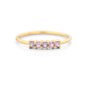 Five Lavender Sapphire Ring,14K Sapphire Ring, Pink Sapphire, Five stone ring, Stacking Ring, Unique Engagement Ring image 1