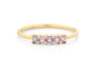 Five Lavender Sapphire Ring,14K Sapphire Ring, Pink Sapphire, Five stone ring, Stacking Ring, Unique Engagement Ring