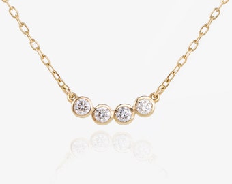 Natural Diamond Necklace, Diamond Solitaire Necklace, Four diamond necklace, Solid Gold Necklace, 14K Diamond Necklace