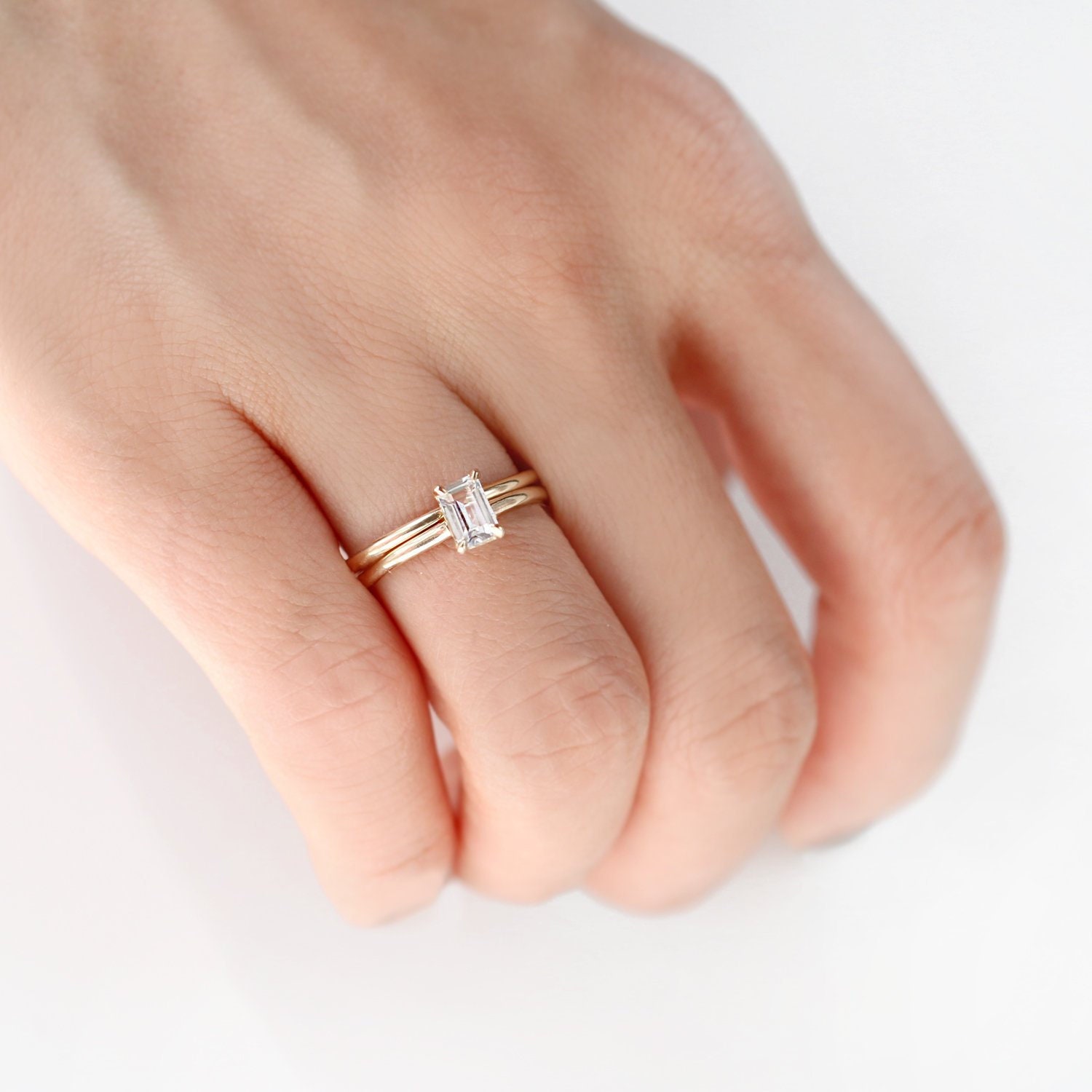 Engagement Stacking Ring Wedding Ring Set White Sapphire Etsy