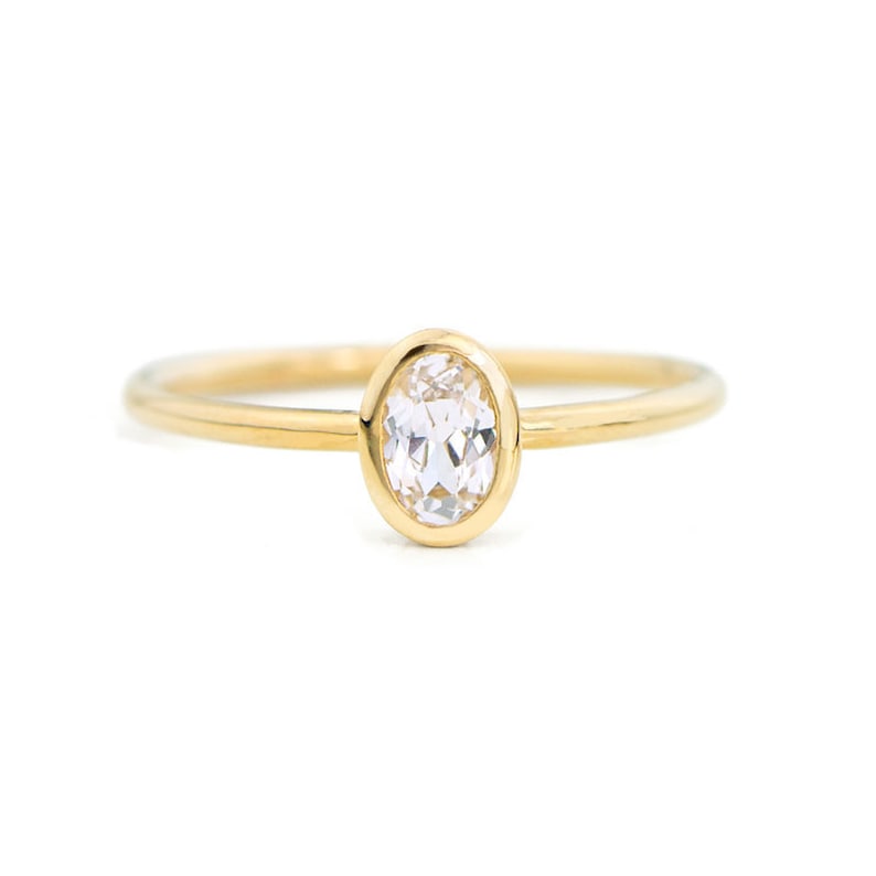 14K white sapphire ring, Oval Cut White Sapphire Ring, Unique Engagement Ring, 14K Solid Gold Ring, Gold Ring, Engagement ring image 1