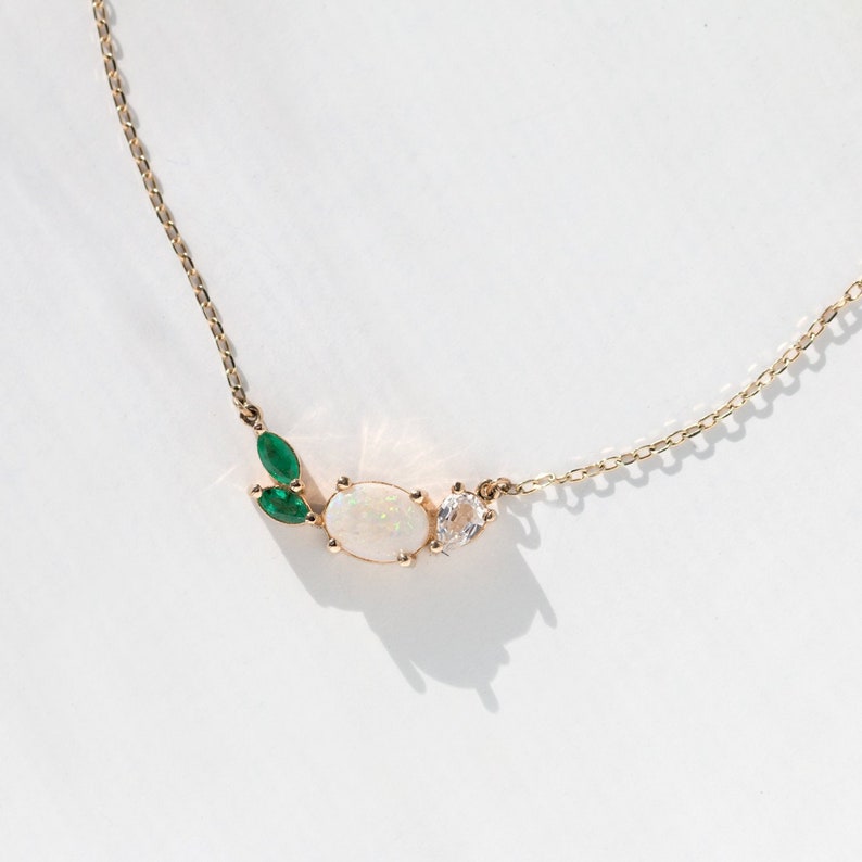 Emerald Opal Necklace, Cluster Necklace, Opal Necklace, Emerald Necklace, Opal, Australian opal necklace, mother's day gift image 3