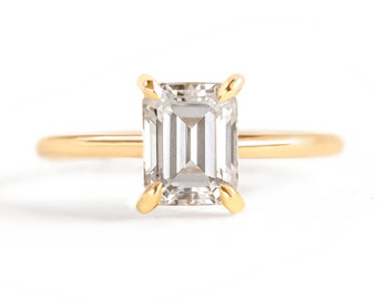 Emerald Cut Moissanite Ring, Solitaire Ring, Made in USA,  moissanite ring, unique engagement ring, emerald cut solitaire ring, Four prong